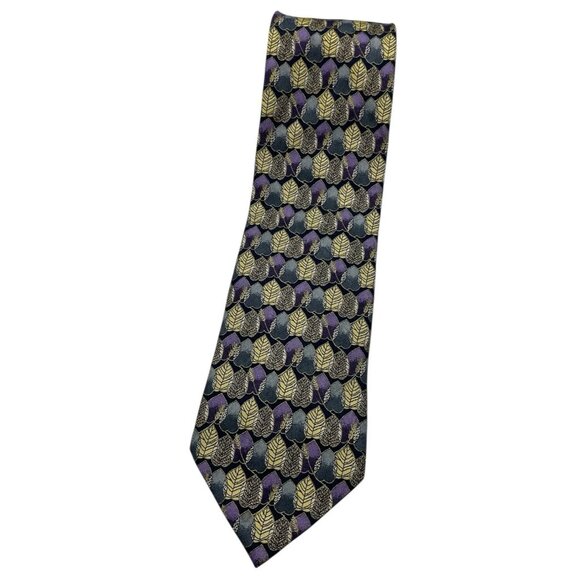 ERMENEGILDO ZEGNA Men's 100% Silk Necktie LUXURY Tie Purple Gold Leaf W:3.8" EUC - Picture 1 of 6